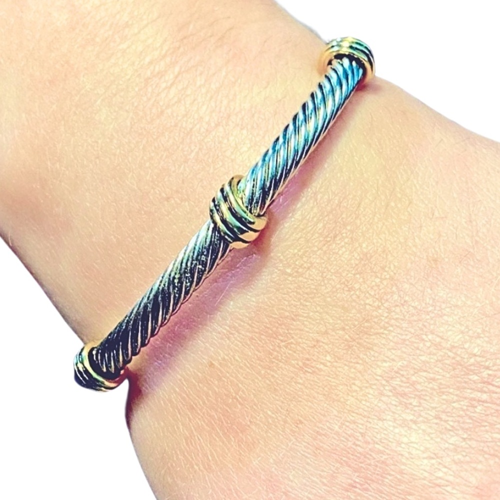 CABLE CUFF BRACELET Three Gold Tone Accents